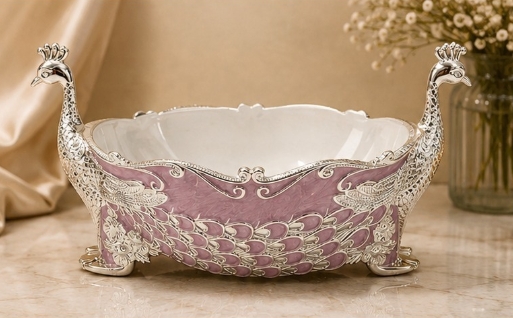 GS-191 Twin Peacock Metal Dry Fruit Boat Bowl